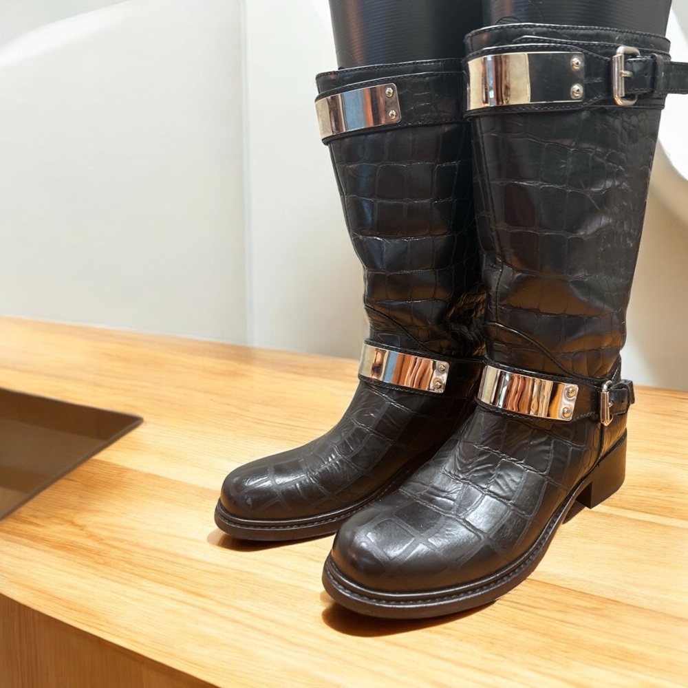 Giambattista Valli Croc-Embossed Leather Moto Boots Size 36